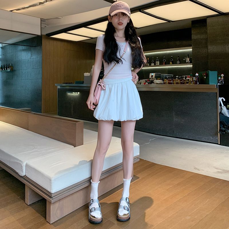 Puffy Mini Flared Skirt
