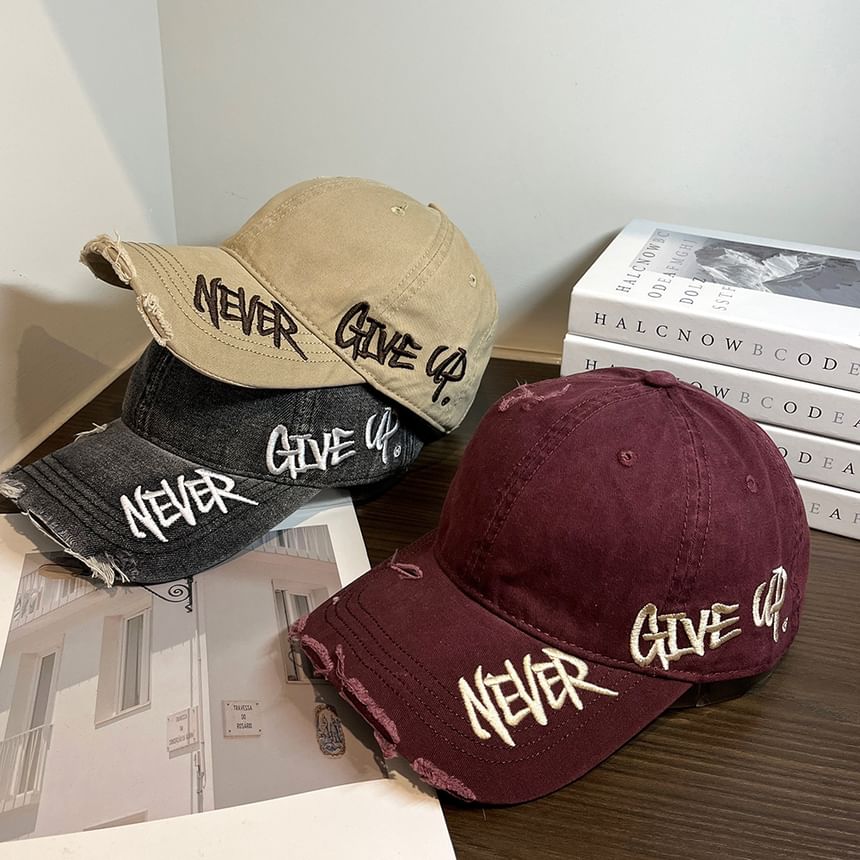 Cap Embroidered Baseball Lettering Distressed