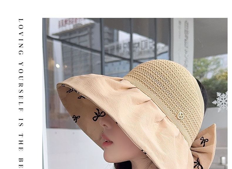 Sun Hat Straw Print Bow