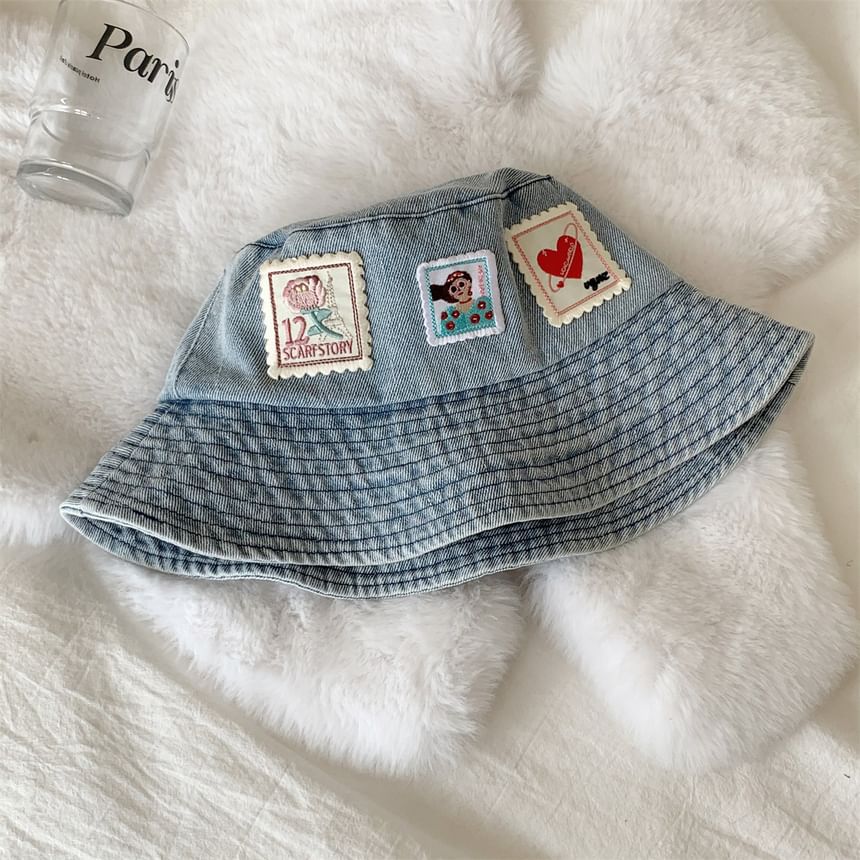 Bucket Applique Denim Hat Washed