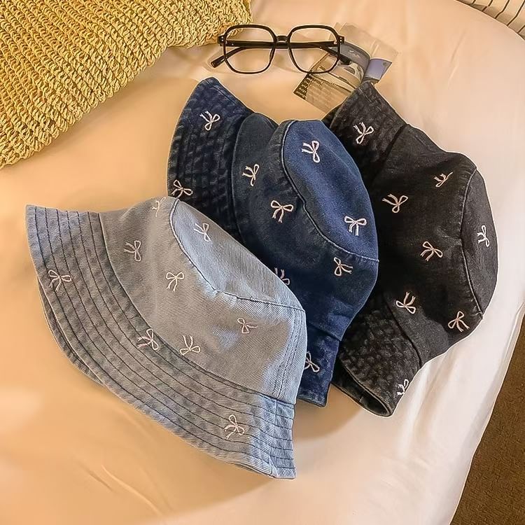 Bucket Hat Bow Embroidered