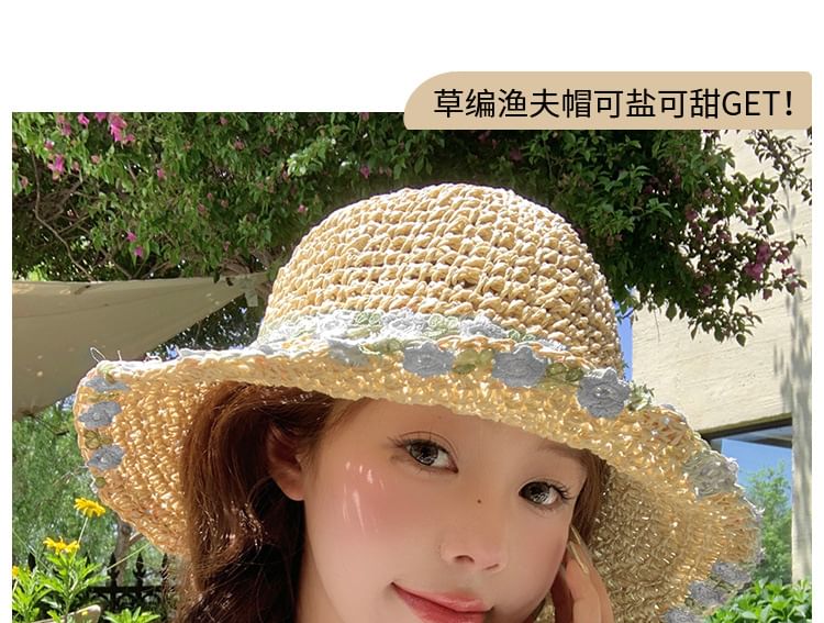 Hat Sun Straw Floral