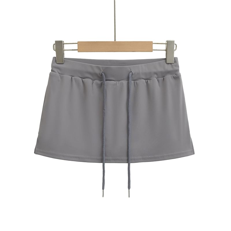 Drawstring Flared Mini Skirt