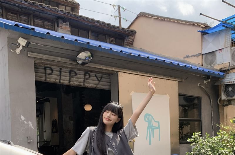 Crew Neck Tee with Zip Vest and Frill Balloon Skirt