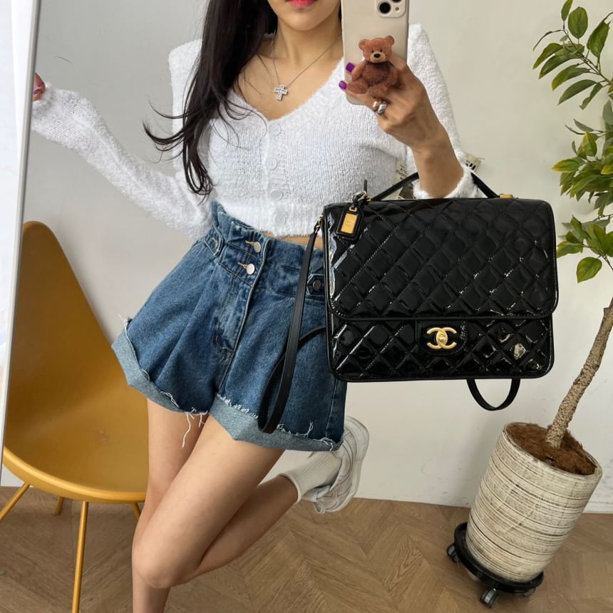 High Waist Frayed Denim Shorts