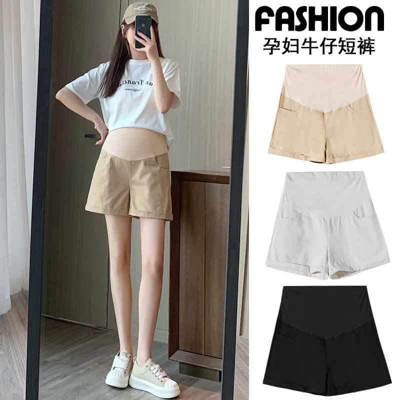 Maternity High Waist Roll Up Hem Denim Shorts
