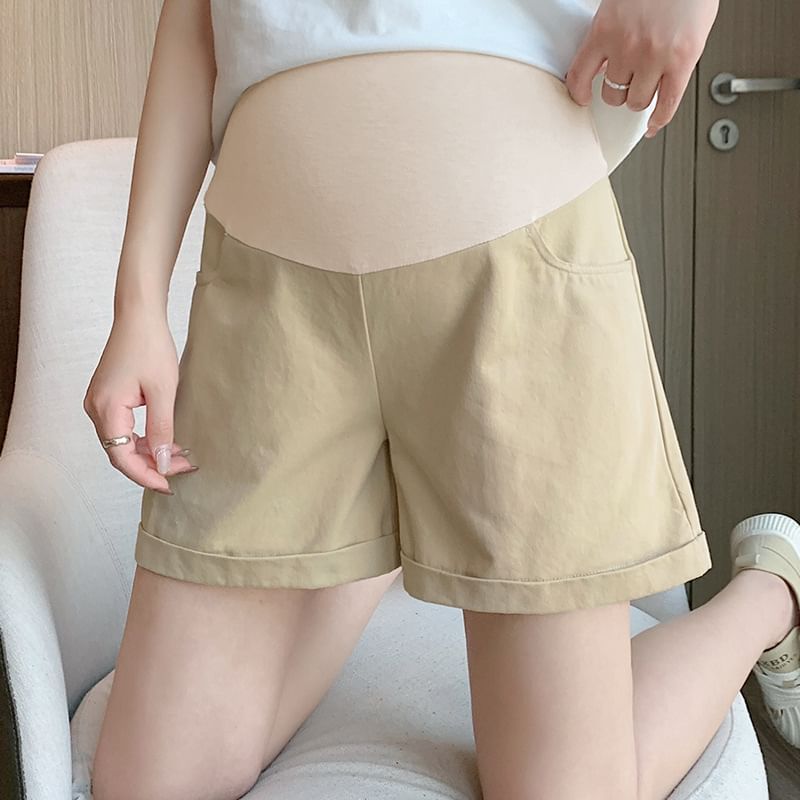 Maternity High Waist Roll Up Hem Denim Shorts
