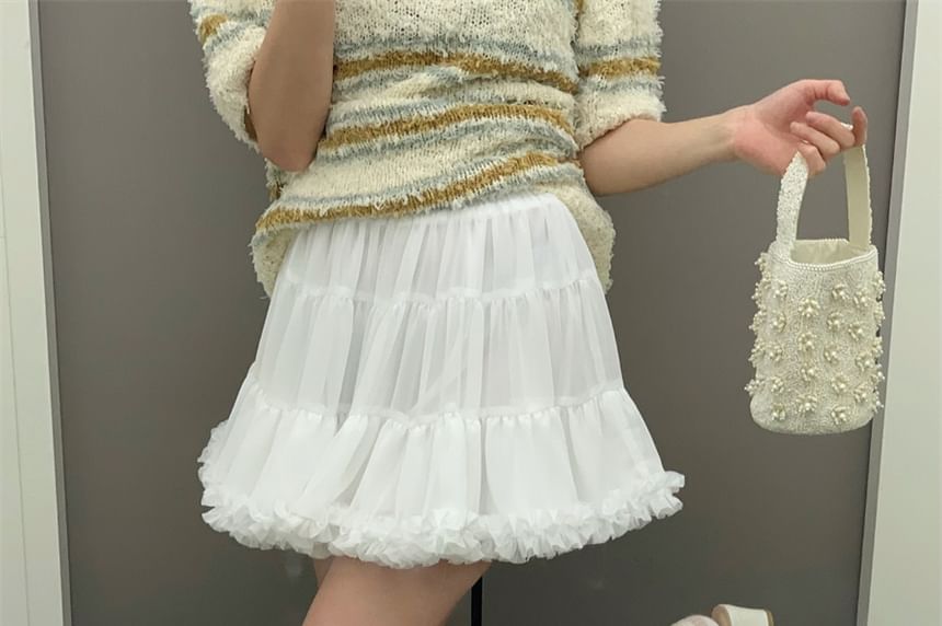Frill Trim Mini A-Line Skirt with High Rise