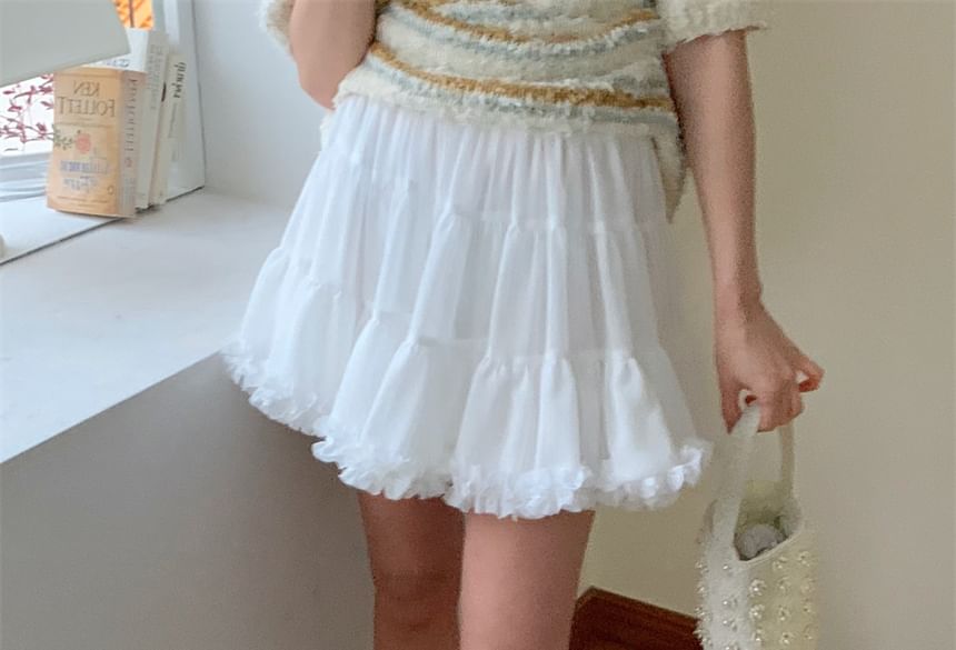 Frill Trim Mini A-Line Skirt with High Rise