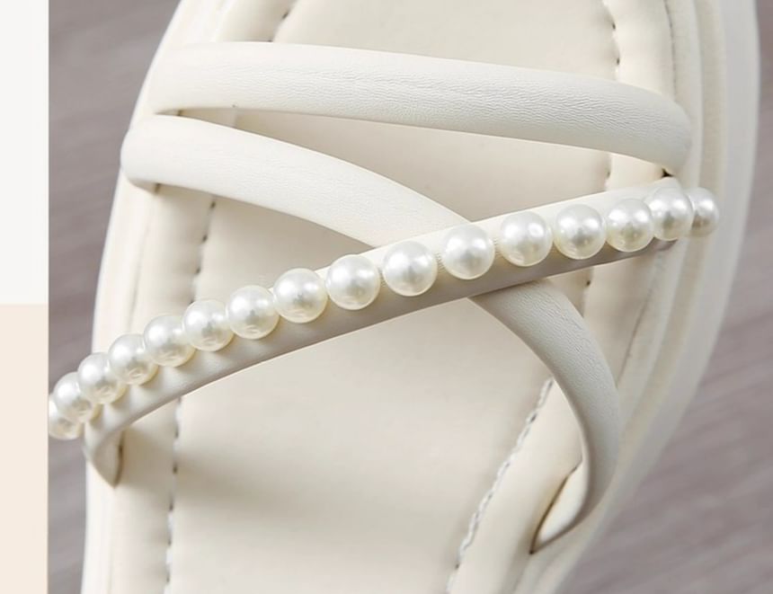 Faux Block Platform Pearl Sandals Heel