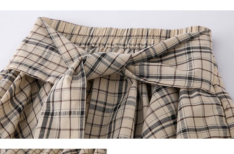 Asymmetrical Tie-Front Mini Skirt with Plaid Pattern