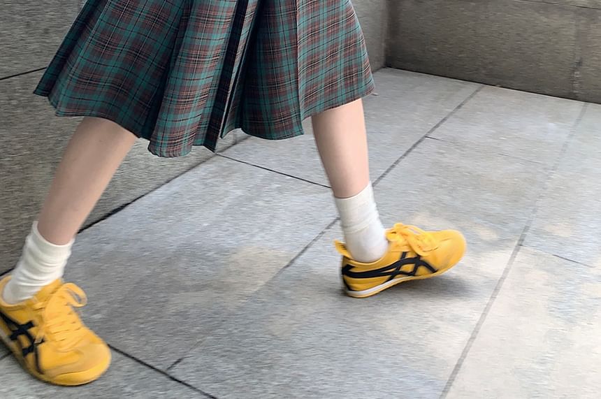 Plaid Midi A-Line Skirt with High Waist