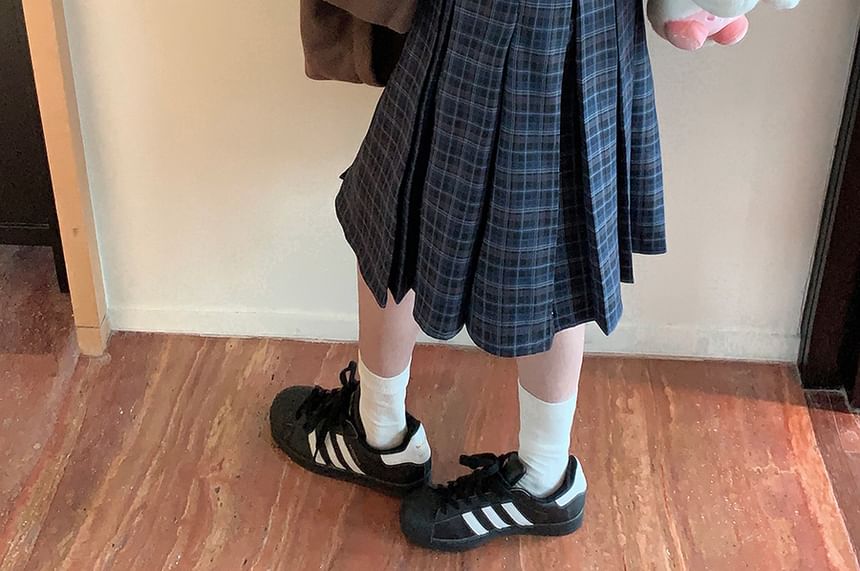 Plaid Midi A-Line Skirt with High Waist