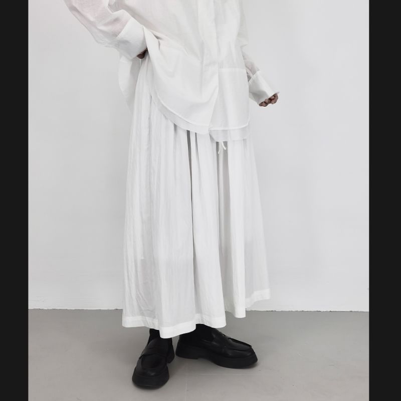Plain Maxi A-Line Skirt with Elastic Waist