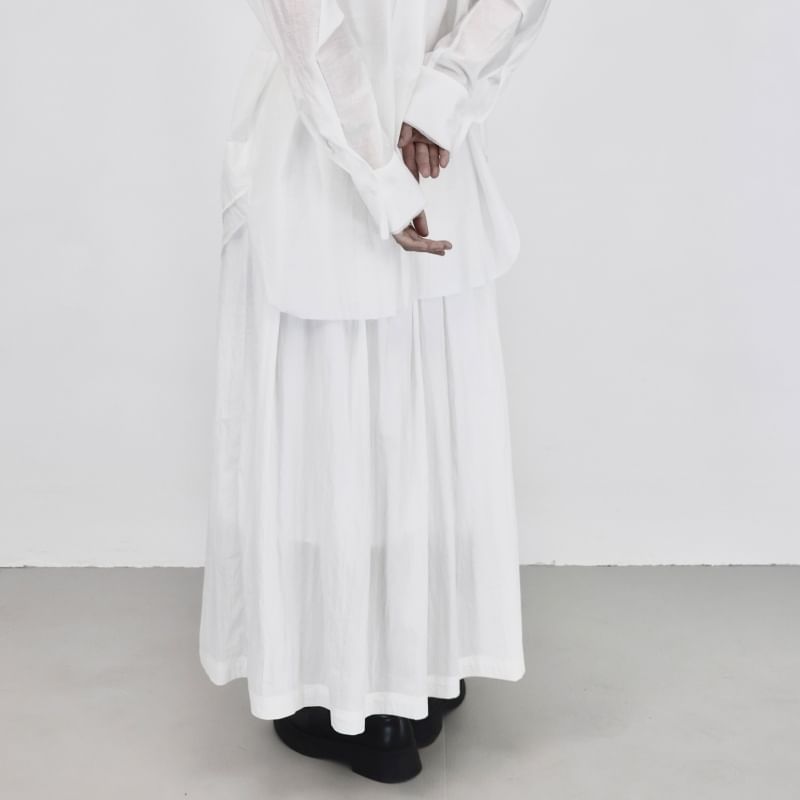 Plain Maxi A-Line Skirt with Elastic Waist