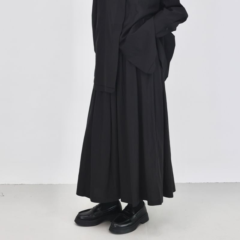 Plain Maxi A-Line Skirt with Elastic Waist