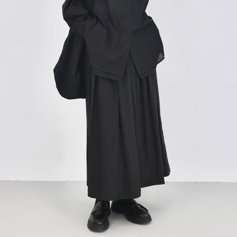 Plain Maxi A-Line Skirt with Elastic Waist