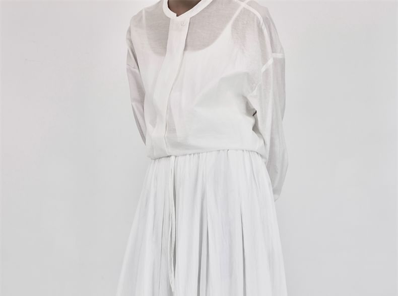 Plain Maxi A-Line Skirt with Elastic Waist