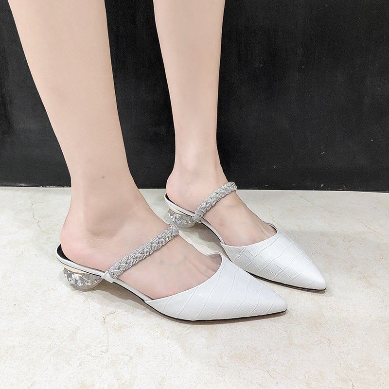 Low Rhinestone Mules Pointed Heel