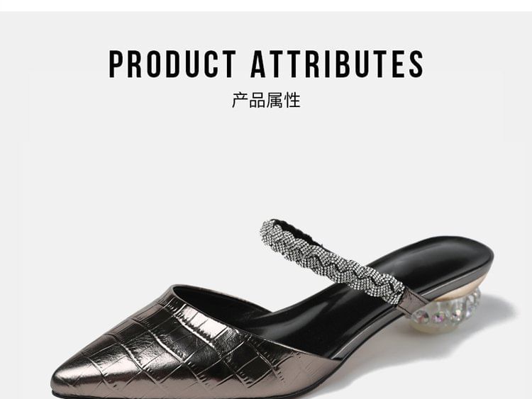 Low Rhinestone Mules Pointed Heel