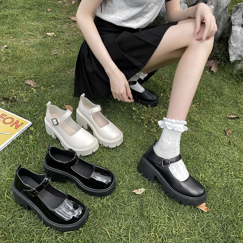 Platform Mary Jane Chunky Heel Pumps