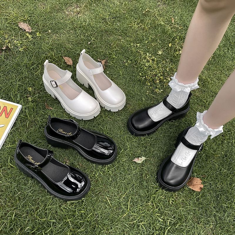 Platform Mary Jane Chunky Heel Pumps