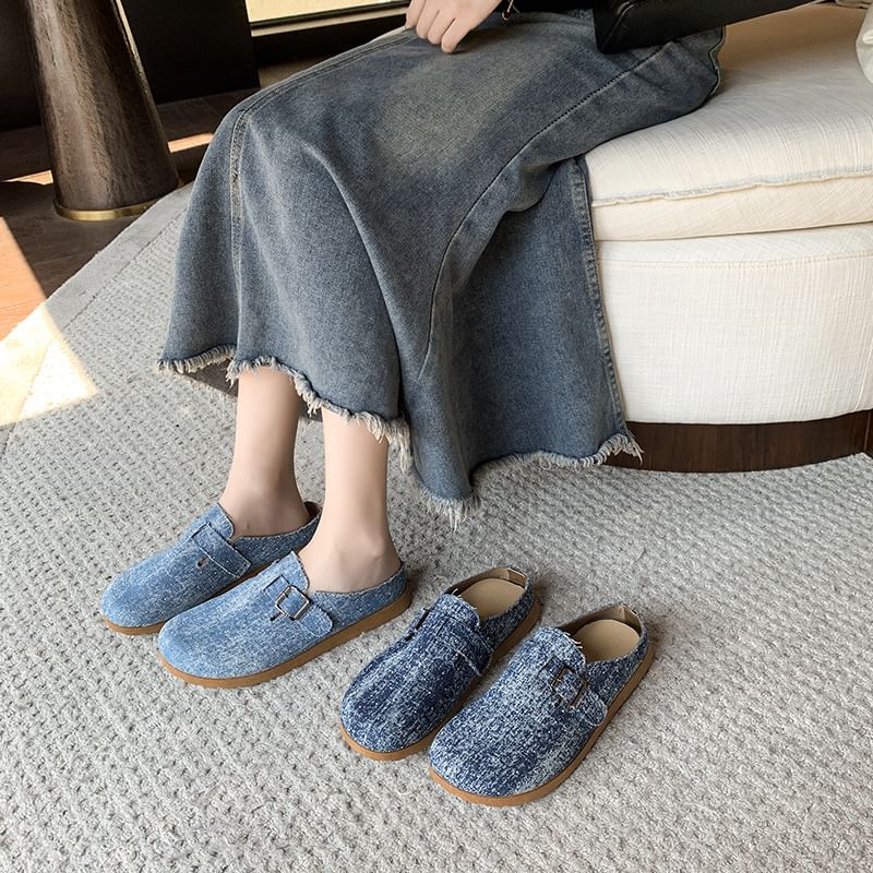 Buckled Platform Plaid Mules