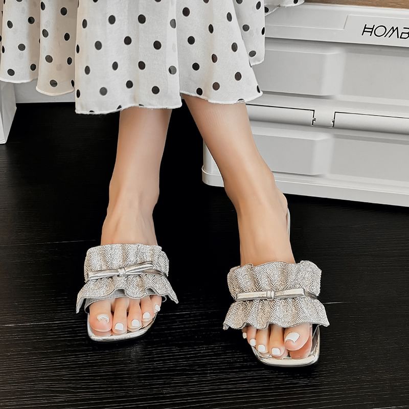 Ruffle Slide Bow Sandals