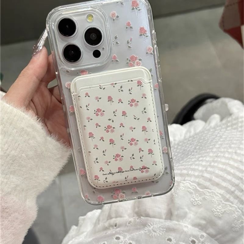 (Compatible / Case Set MagSafe) Card Floral Phone Magnetic Holder with