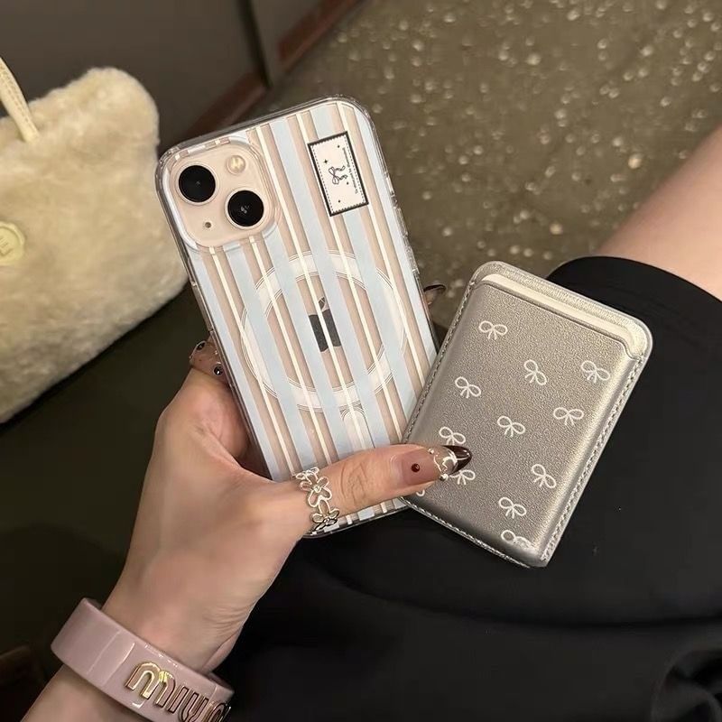 Compatible Striped Magsafe / Card Case Print iPhone Bow Set