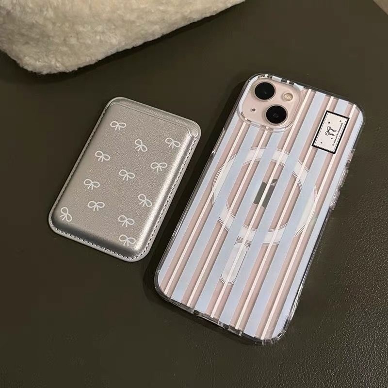 Compatible Striped Magsafe / Card Case Print iPhone Bow Set