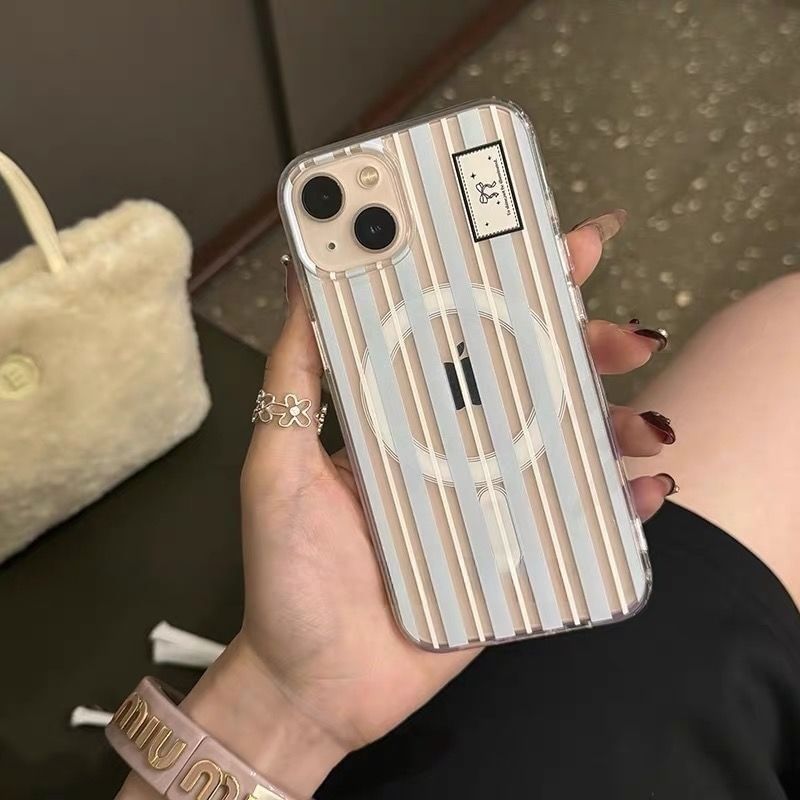 Compatible Striped Magsafe / Card Case Print iPhone Bow Set