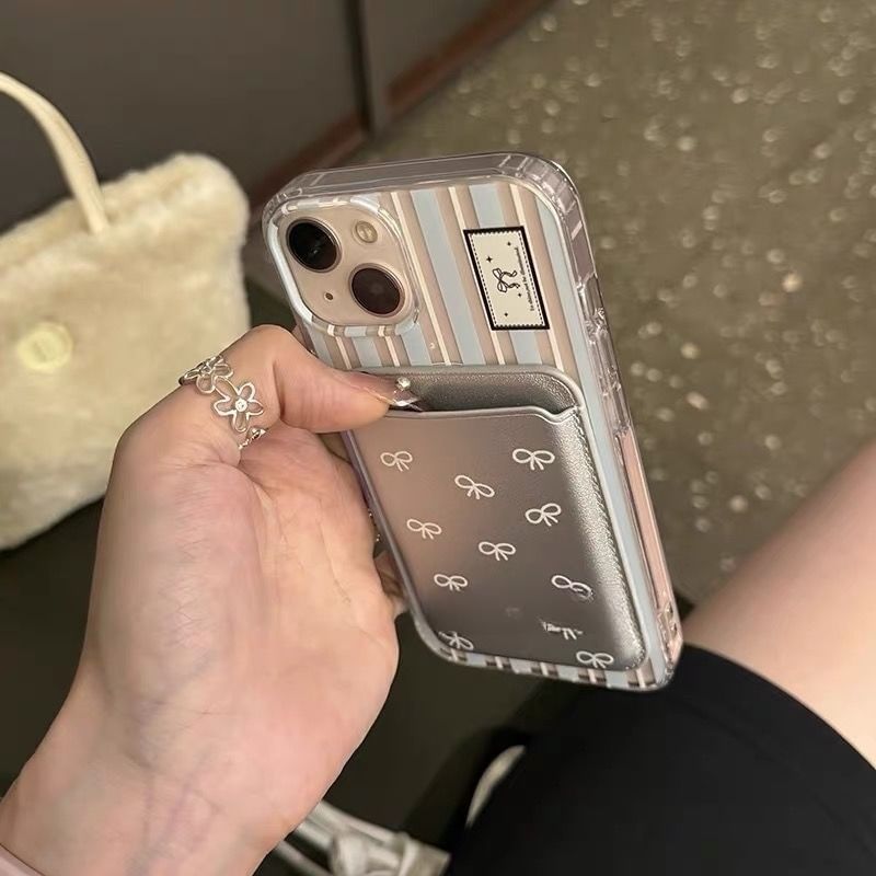 Compatible Striped Magsafe / Card Case Print iPhone Bow Set