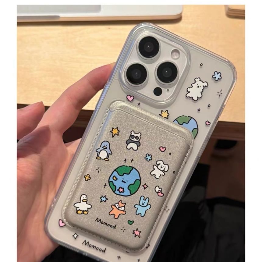 Magnetic Set Animal Earth MagSafe) Holder Case with (Compatible Card / Phone