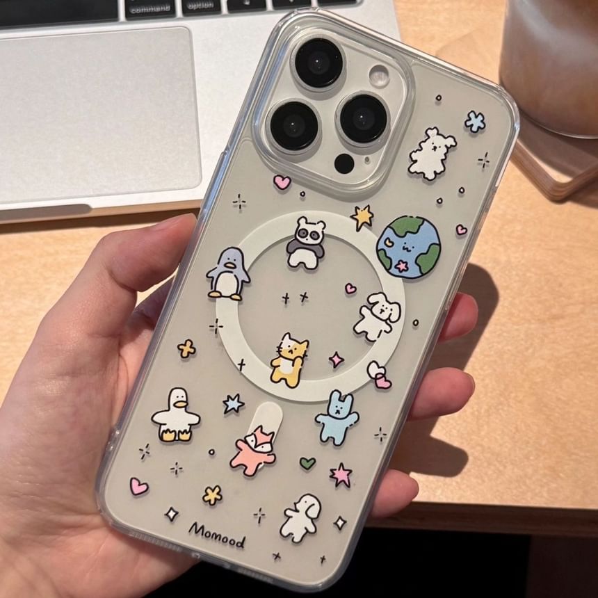 Magnetic Set Animal Earth MagSafe) Holder Case with (Compatible Card / Phone