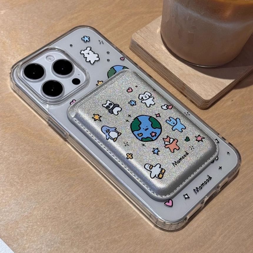 Magnetic Set Animal Earth MagSafe) Holder Case with (Compatible Card / Phone
