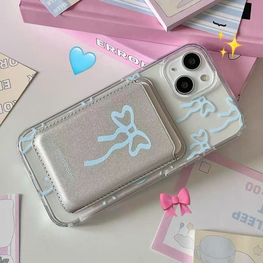 Set Magsafe Card Bow Print Compatible / Case iPhone