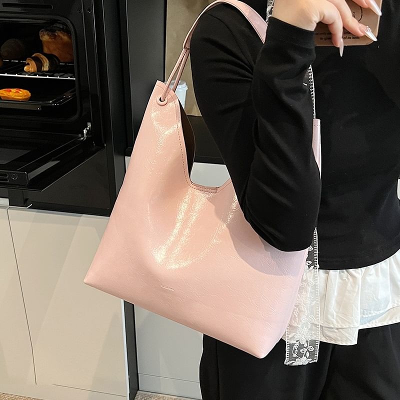 Faux Leather Plain Tote Bag