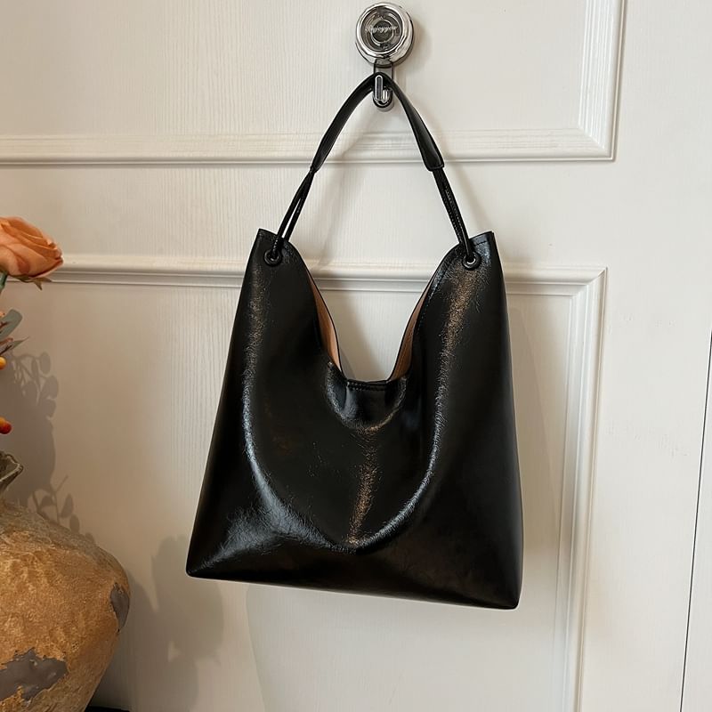 Faux Leather Plain Tote Bag