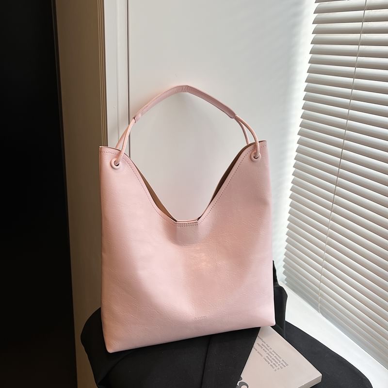 Faux Leather Plain Tote Bag