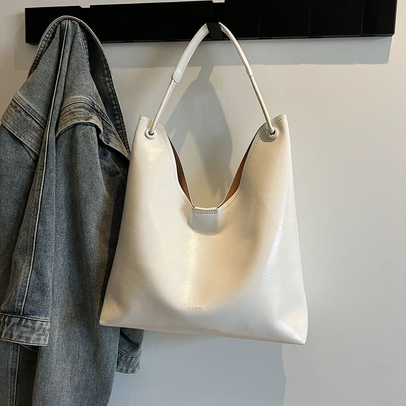 Faux Leather Plain Tote Bag