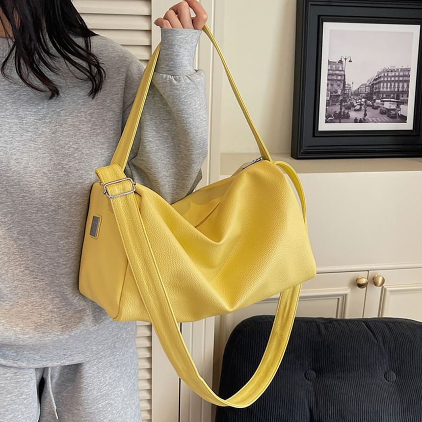 Plain Faux Leather Carryall Bag