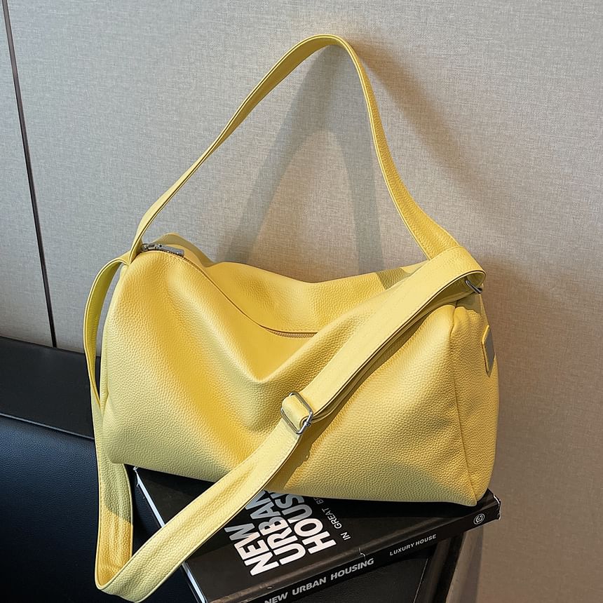Plain Faux Leather Carryall Bag