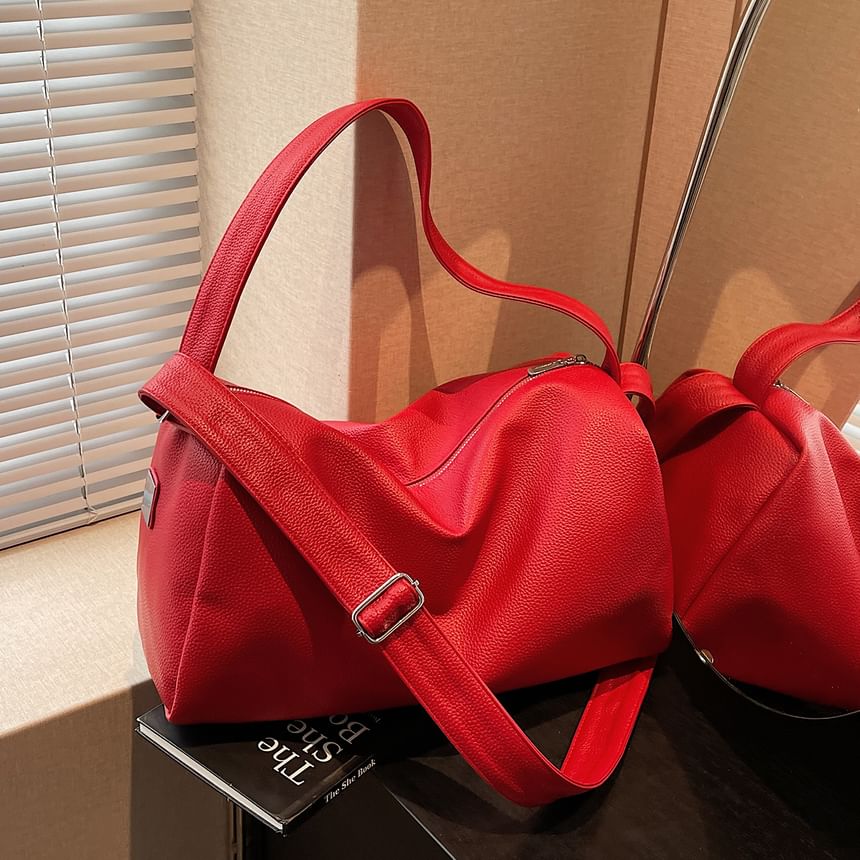 Plain Faux Leather Carryall Bag