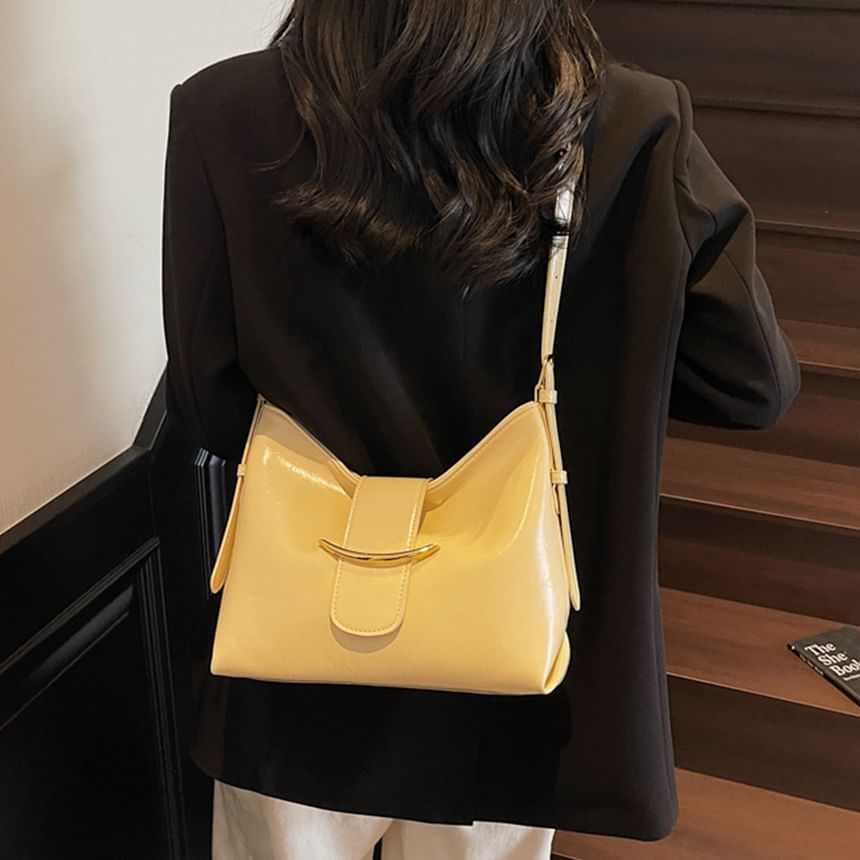 Metal Accent Faux Leather Crossbody Bag