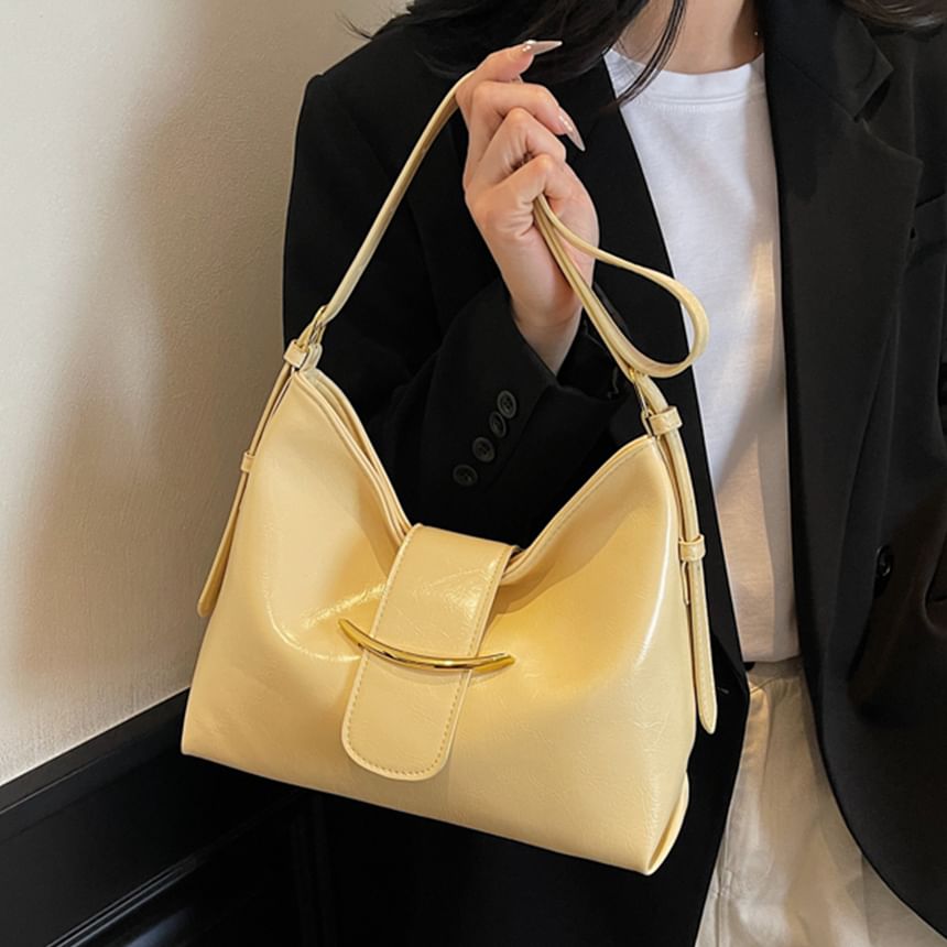 Metal Accent Faux Leather Crossbody Bag