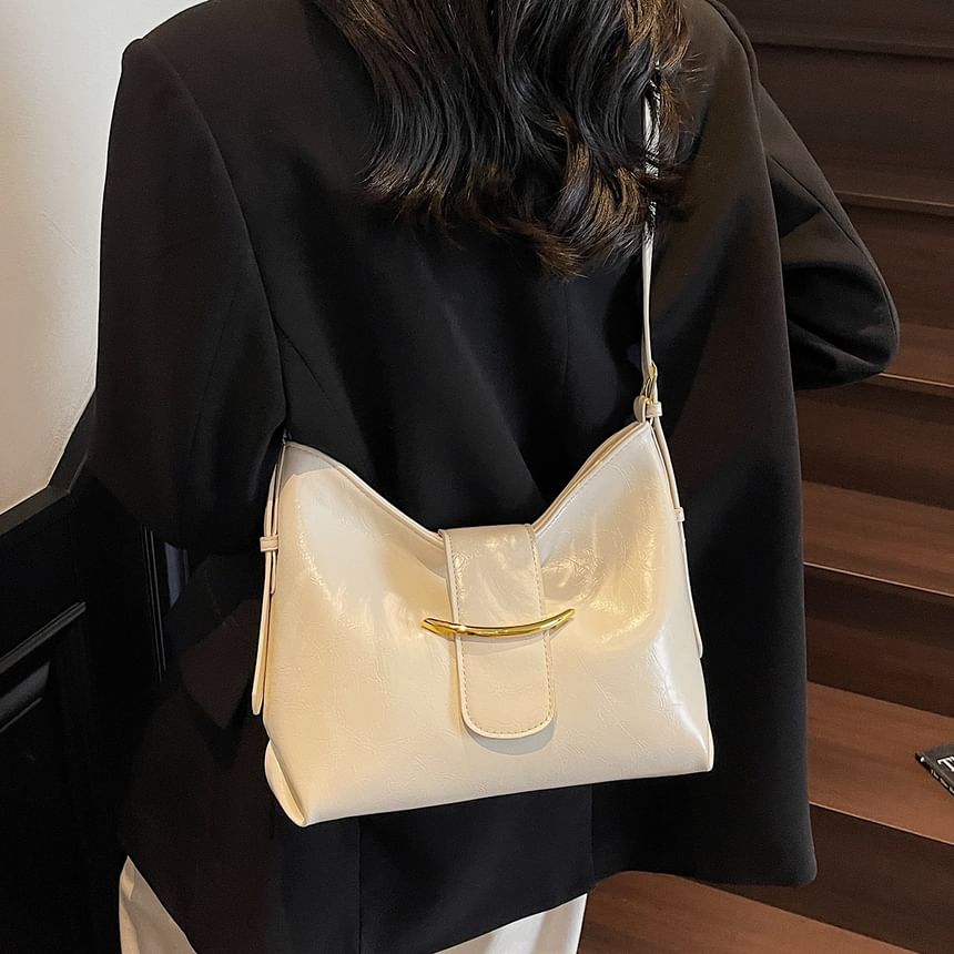 Metal Accent Faux Leather Crossbody Bag