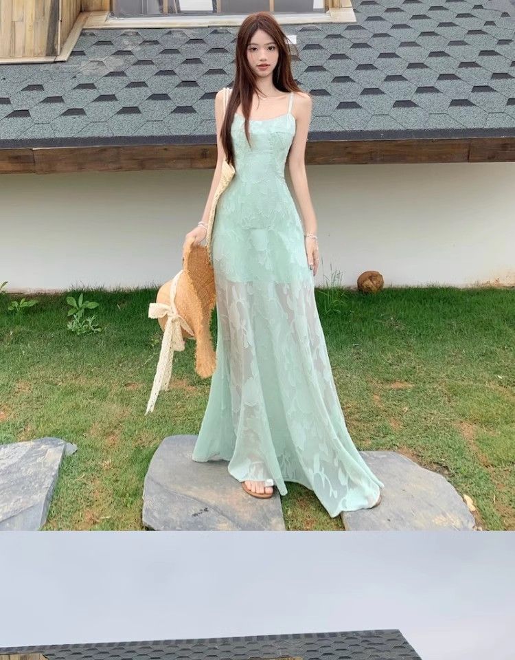 Lace Spaghetti Strap Scoop Neck A-Line Maxi Dress