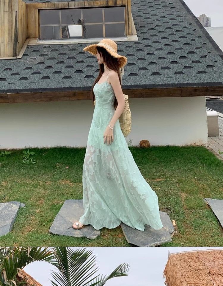 Lace Spaghetti Strap Scoop Neck A-Line Maxi Dress
