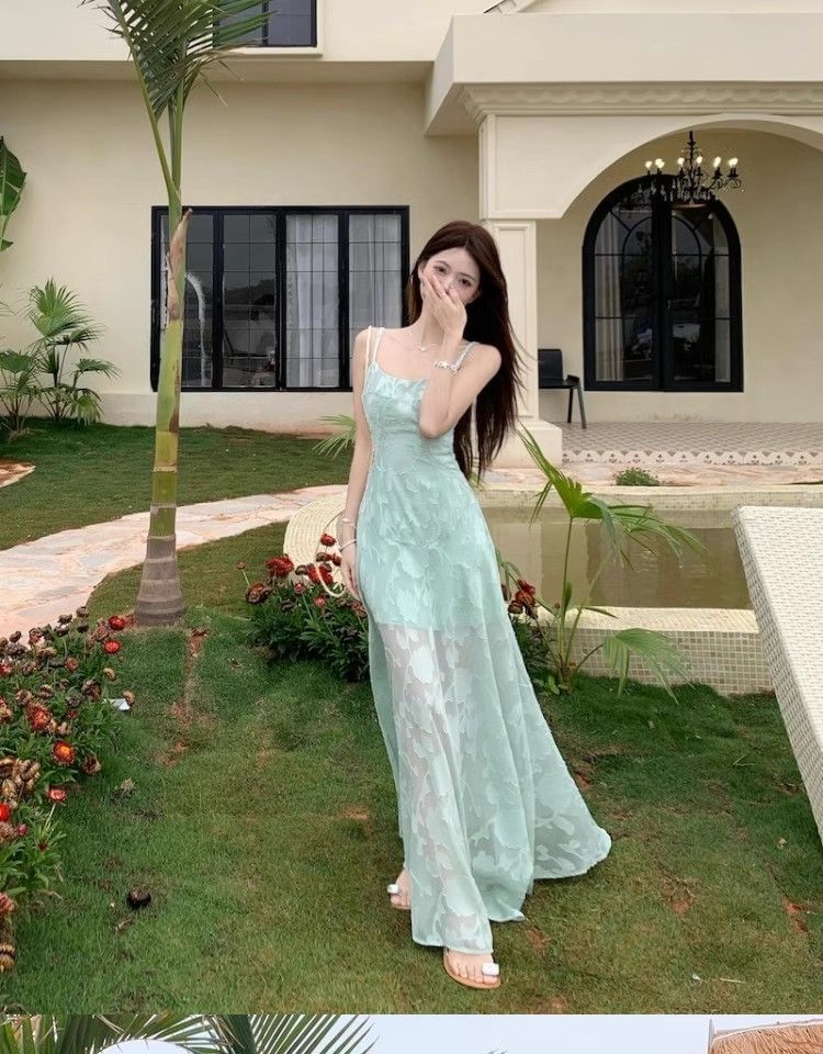 Lace Spaghetti Strap Scoop Neck A-Line Maxi Dress